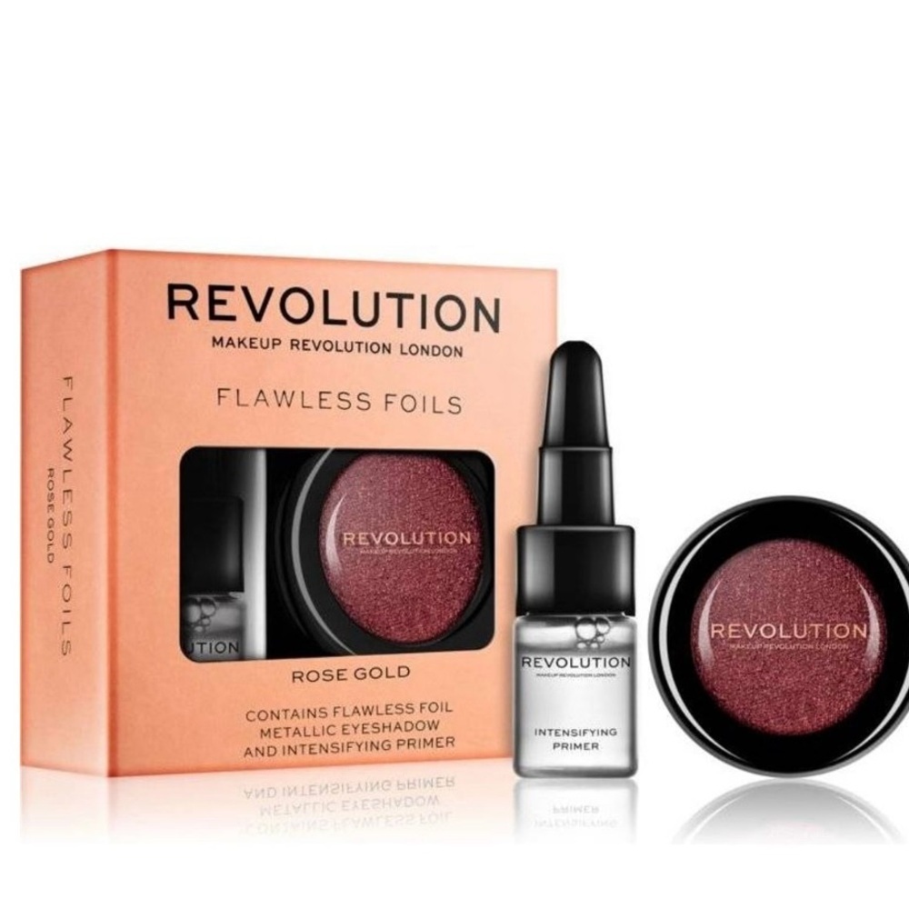 Makeup Revolution Flawless Foils Metallic Eyeshadow & Primer Rose Gold Set